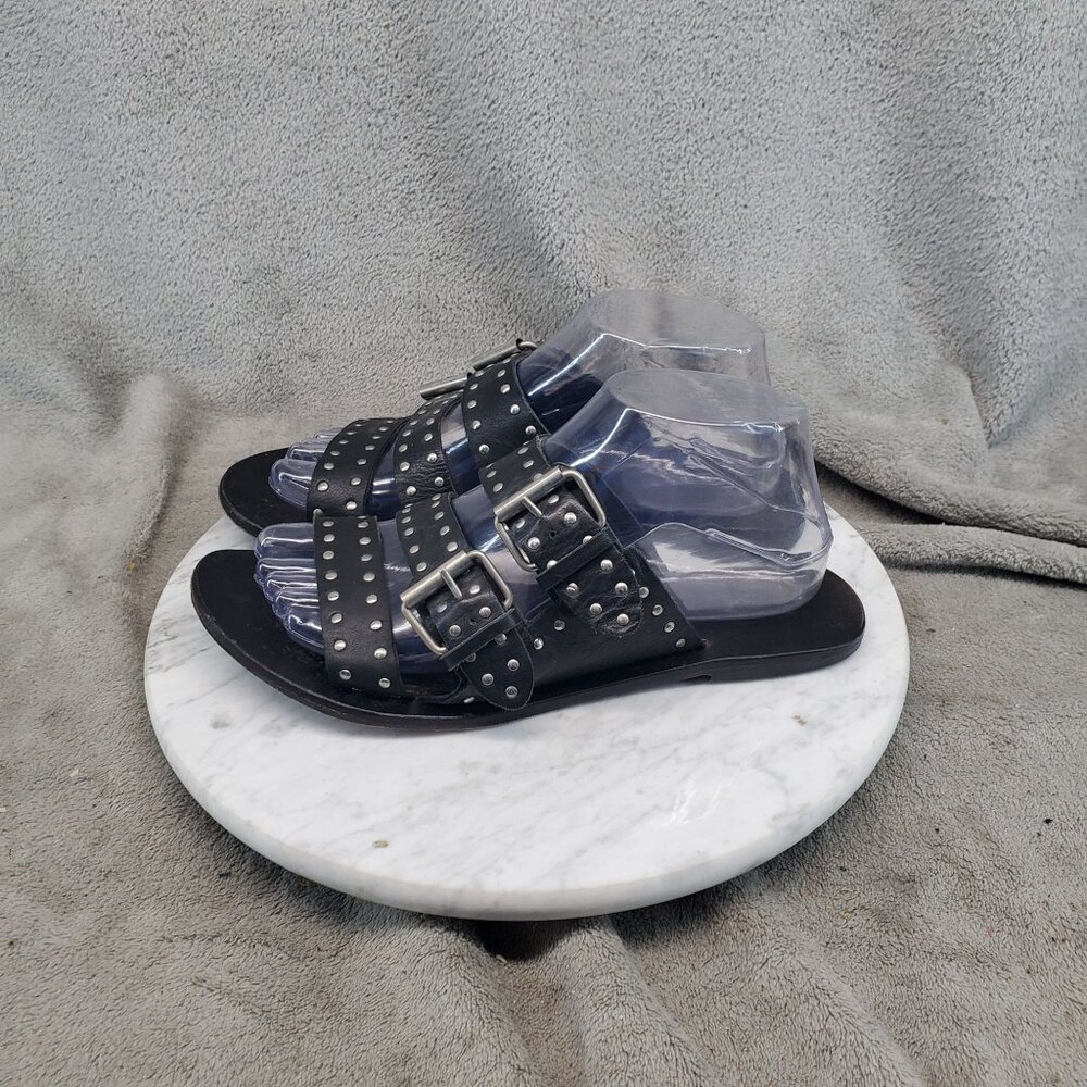 Sol Sana Shoes Womens Size EU 39 US 8.5 Black Leather Slip On Studded Sandals
